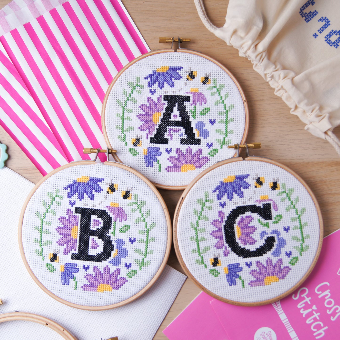 The Floral A-Z 5" Cross Stitch Kit (Lavender Blue)