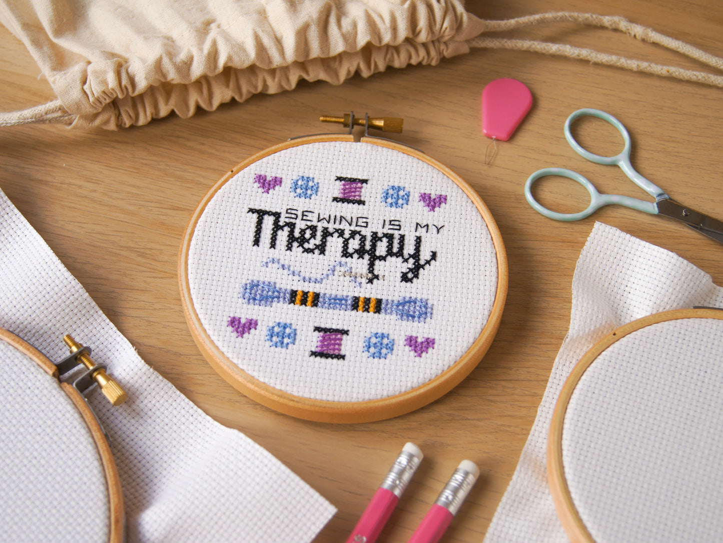 Sewing is my Therapy 4" Cross Stitch Kit