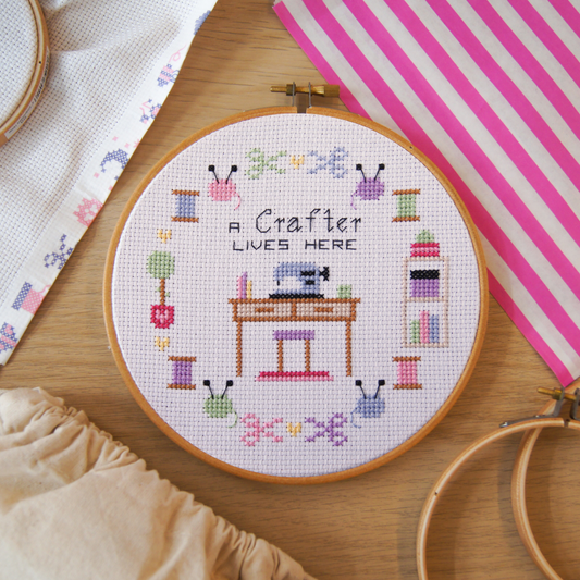 A Crafter Lives Here - 6" Cross Stitch Kit