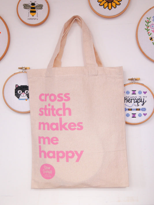 'Cross Stitch Makes Me Happy' Tote Bag