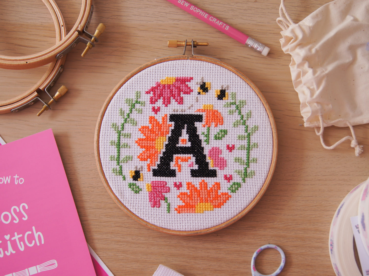 The Floral A-Z 5" Cross Stitch Kit (Vivid Peach)