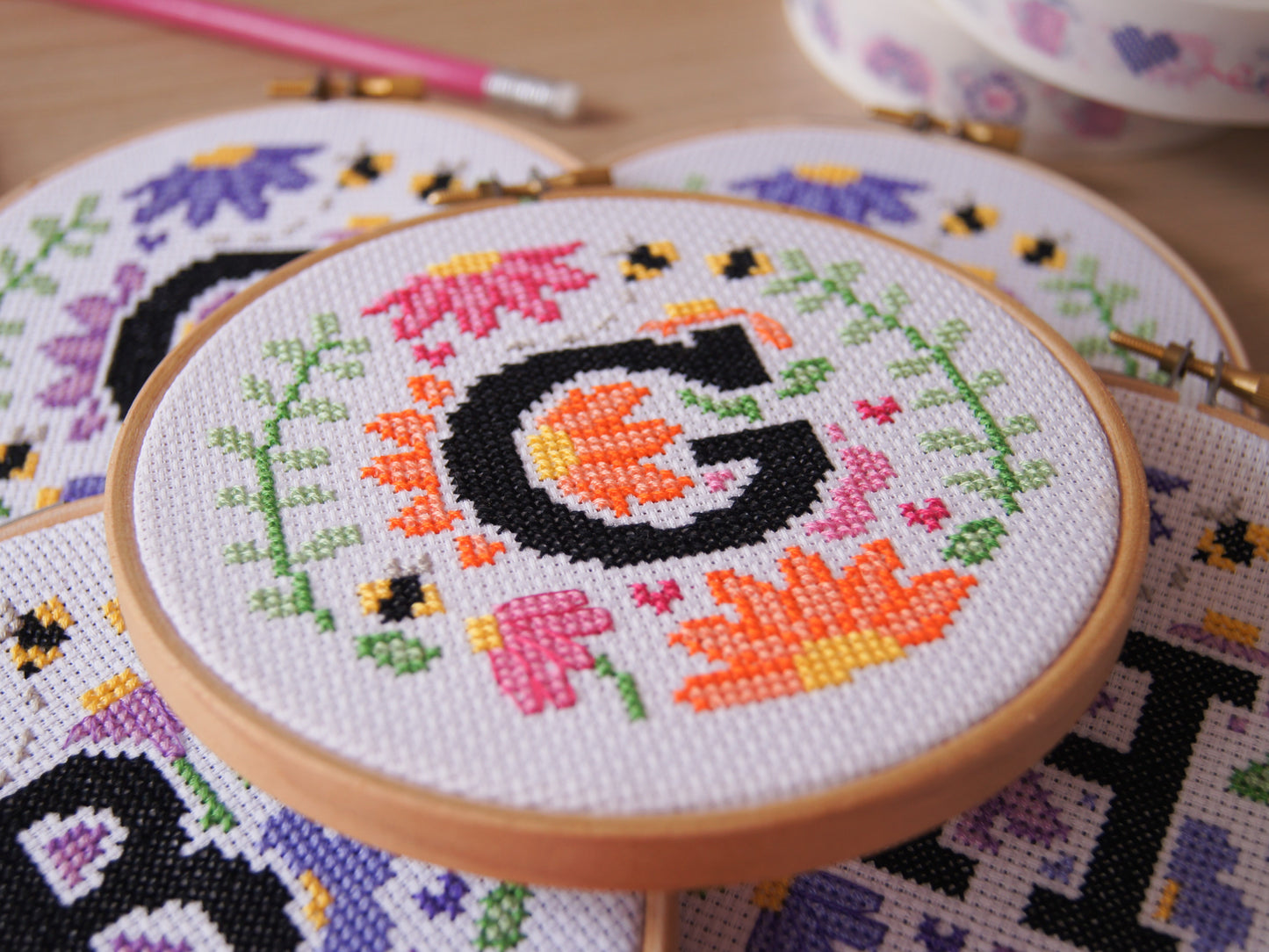 The Floral A-Z 5" Cross Stitch Kit (Vivid Peach)