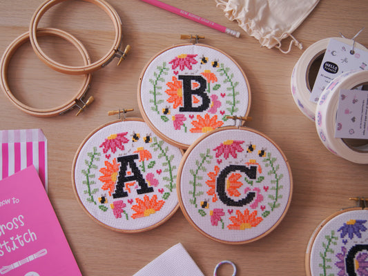 The Floral A-Z 5" Cross Stitch Kit (Vivid Peach)