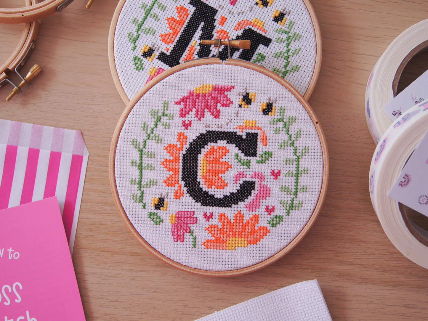 The Floral A-Z 5" Cross Stitch Kit (Vivid Peach)