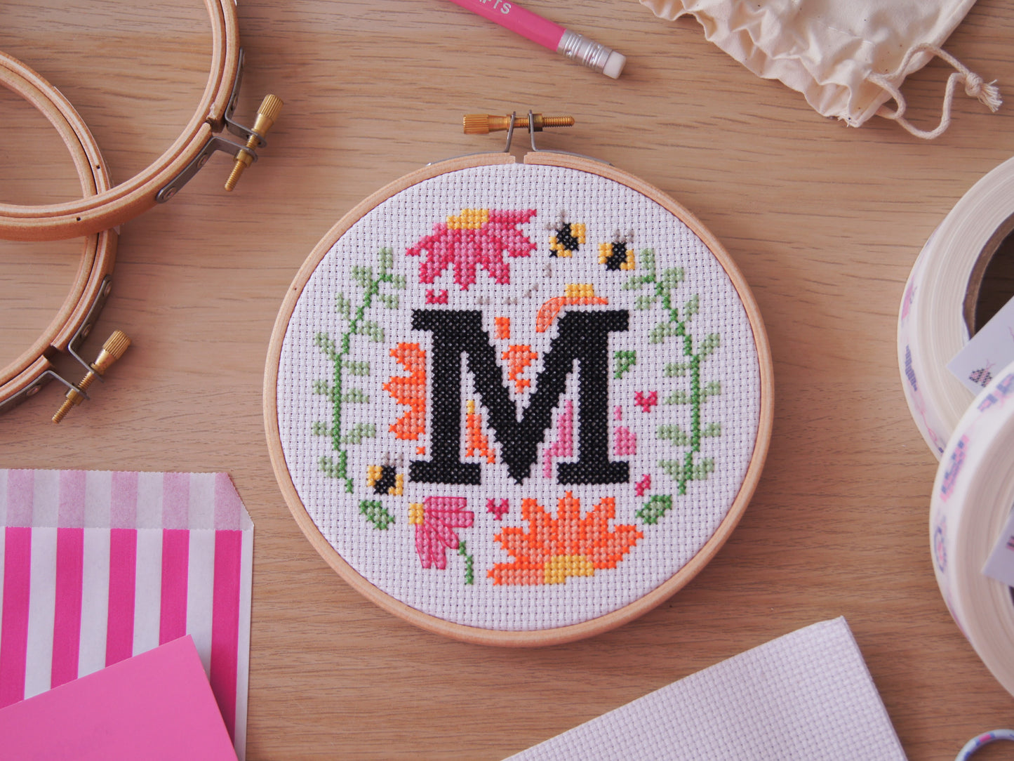 The Floral A-Z 5" Cross Stitch Kit (Vivid Peach)