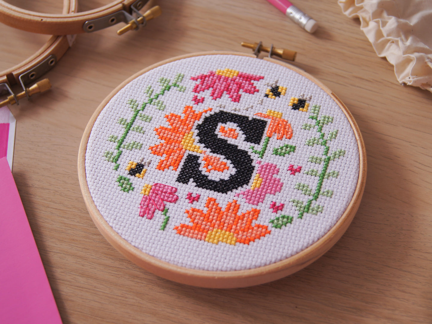 The Floral A-Z 5" Cross Stitch Kit (Vivid Peach)