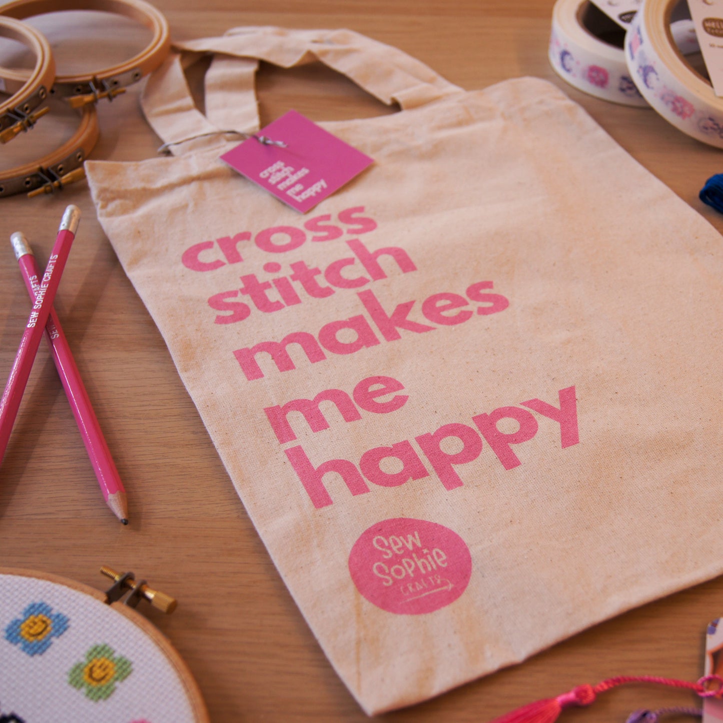 'Cross Stitch Makes Me Happy' Tote Bag