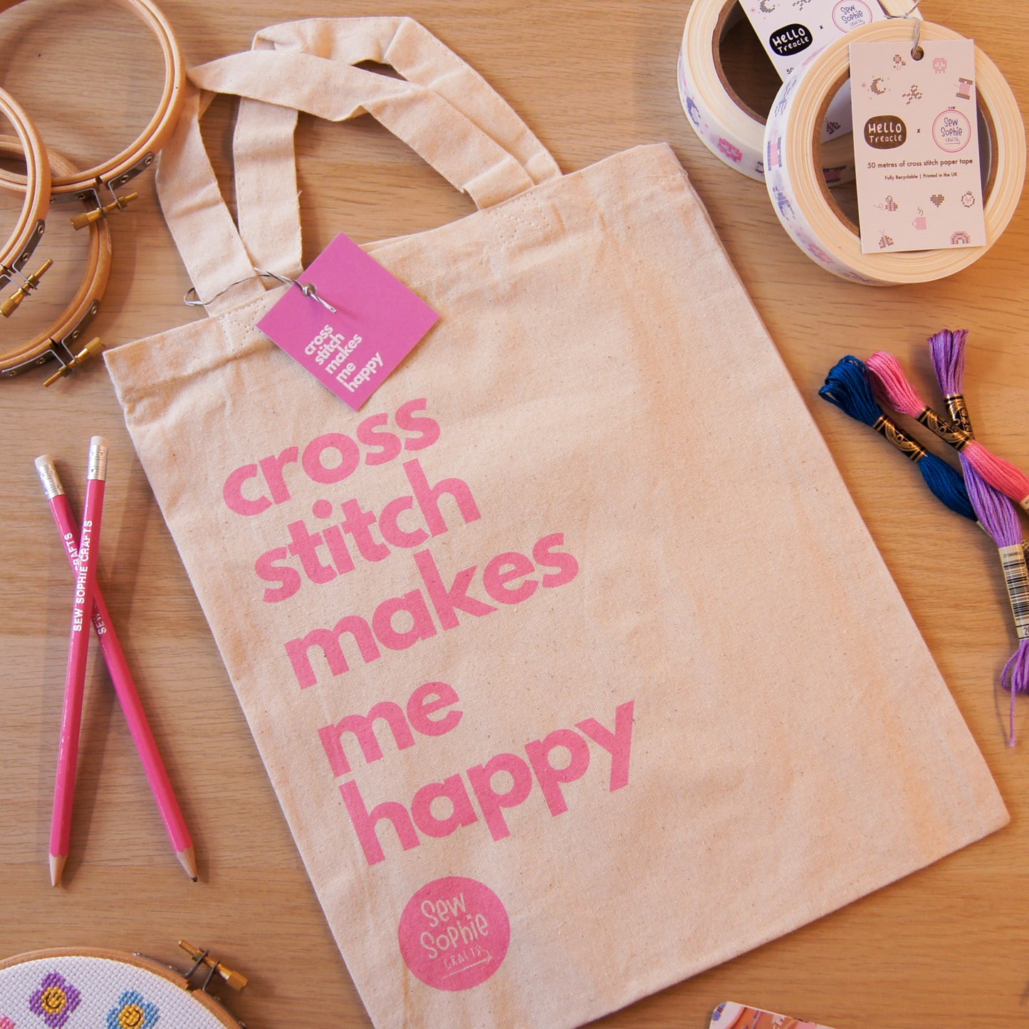 'Cross Stitch Makes Me Happy' Tote Bag