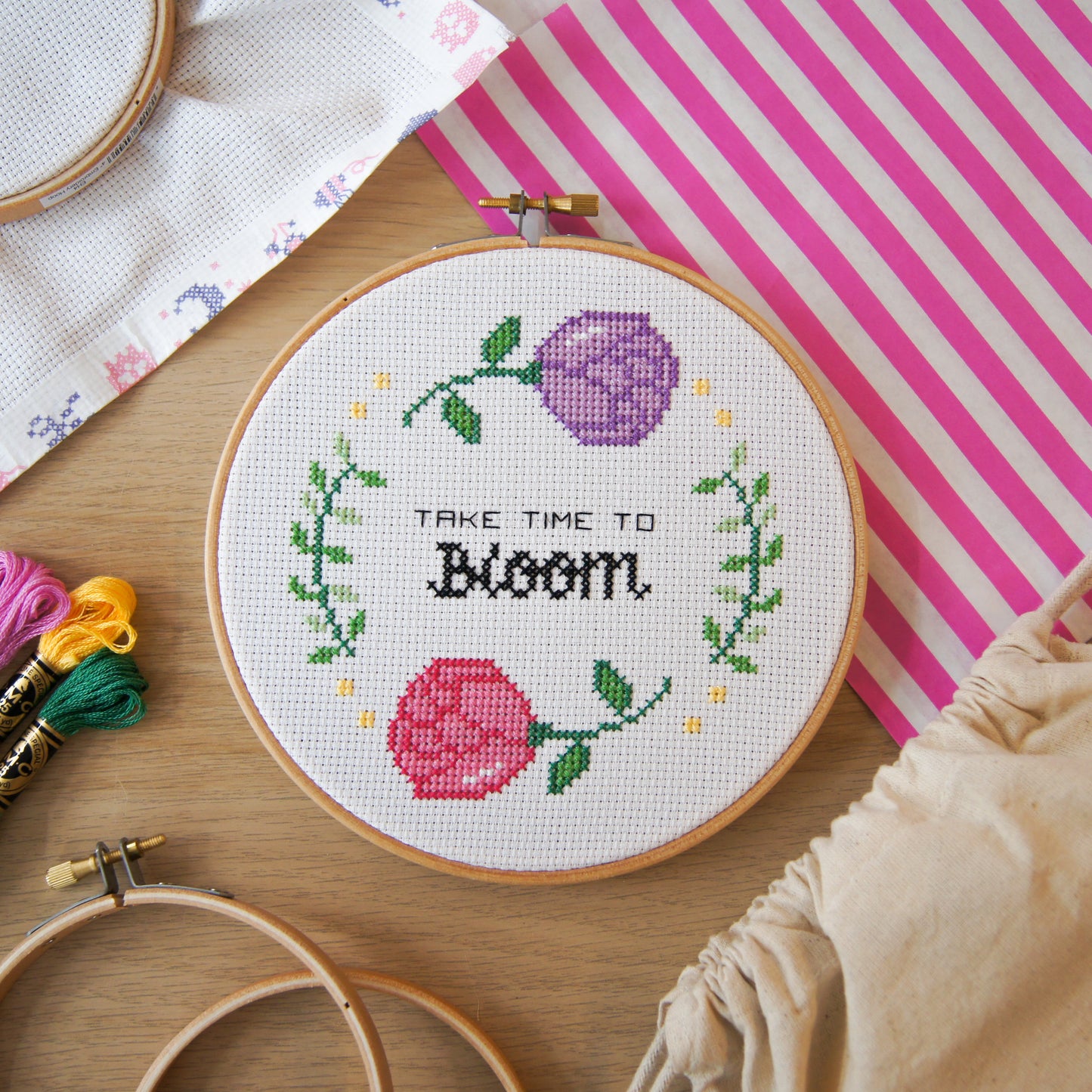 Take Time to Bloom 6" Cross Stitch Kit