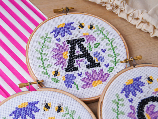The Floral A-Z 5" Cross Stitch Kit (Lavender Blue)